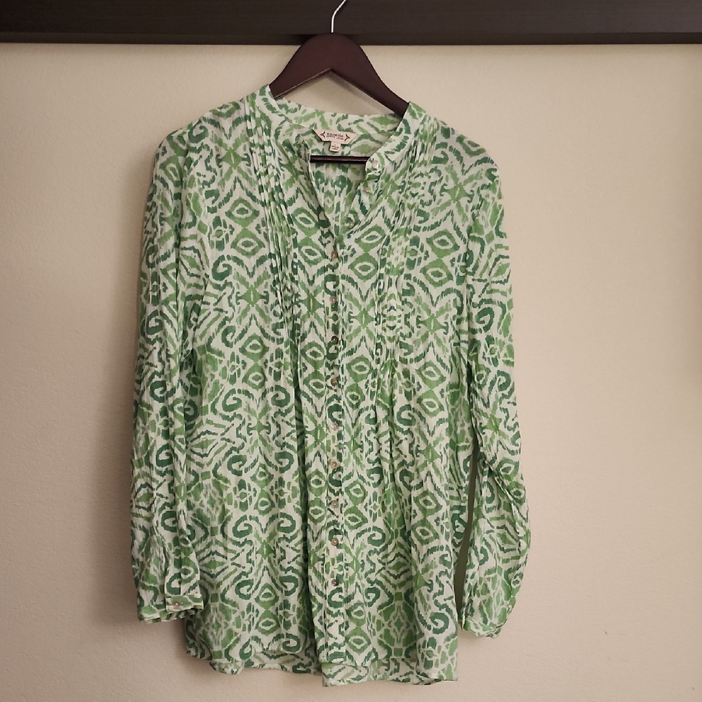 Nanette Lepore Vibrant Green Patterned Blouse